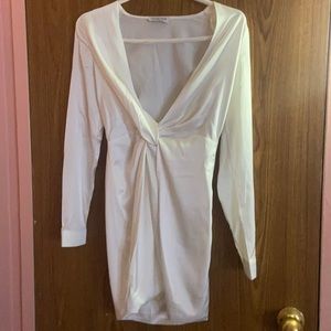 White satin long sleeve dress